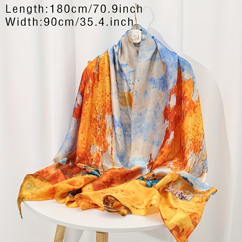 Unisex Shawl Scarf with Printed Landscape Design UV Protection Perfect Gift