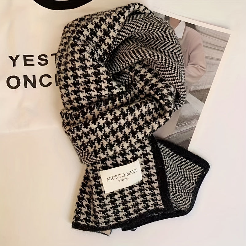 Houndstooth Scarf for Women Warm Shawl Winter Accessory Gift