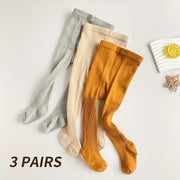 Girls' Socks 3-Pack Breathable Knit Leggings Socks for All-Season in Light Gray Beige Brown