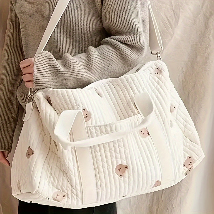 Embroidered Animal Print Diaper Bag with Sturdy Nylon Organizer and Hand Strap