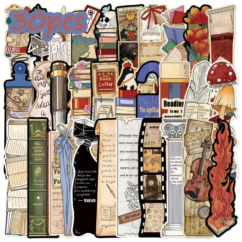 30 Vintage Reading Themed Bookmarks Paper Irregular Design Gift for Book Lovers