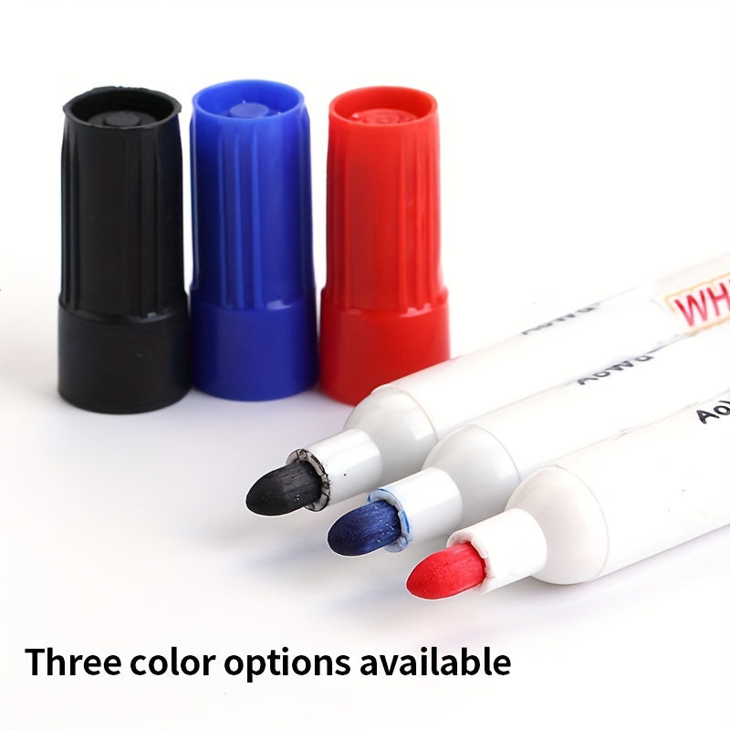 O'qituvchilar va sinflar uchun o'rta nuqtali 10 ta oq doska markerlari to'plami, qora, qizil va ko'k ranglarda mavjud.