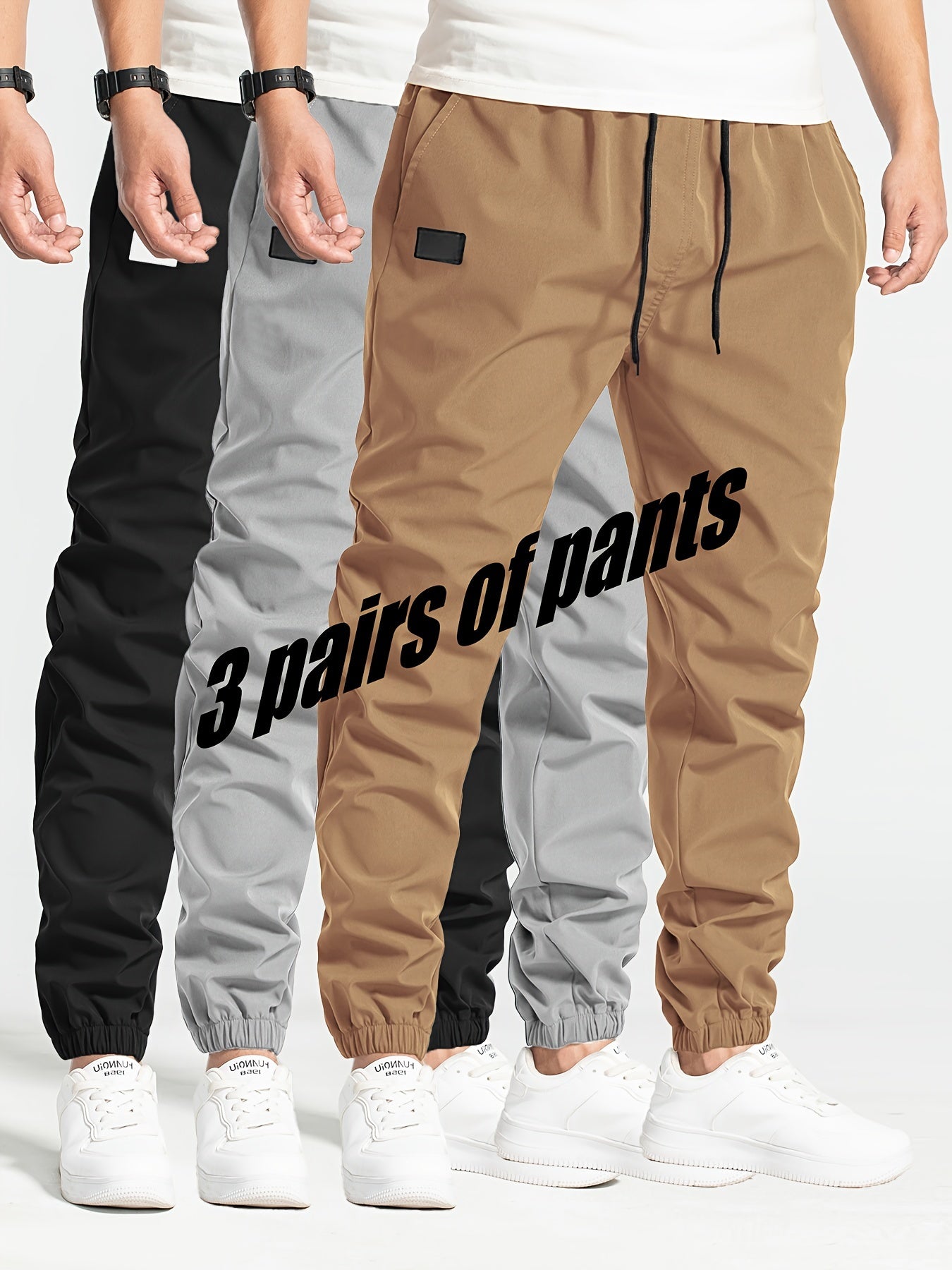 Men's Casual Loose Pants 3-Pack Polyester Solid Color Spring Collection