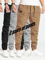 Men's Casual Loose Pants 3-Pack Polyester Solid Color Spring Collection