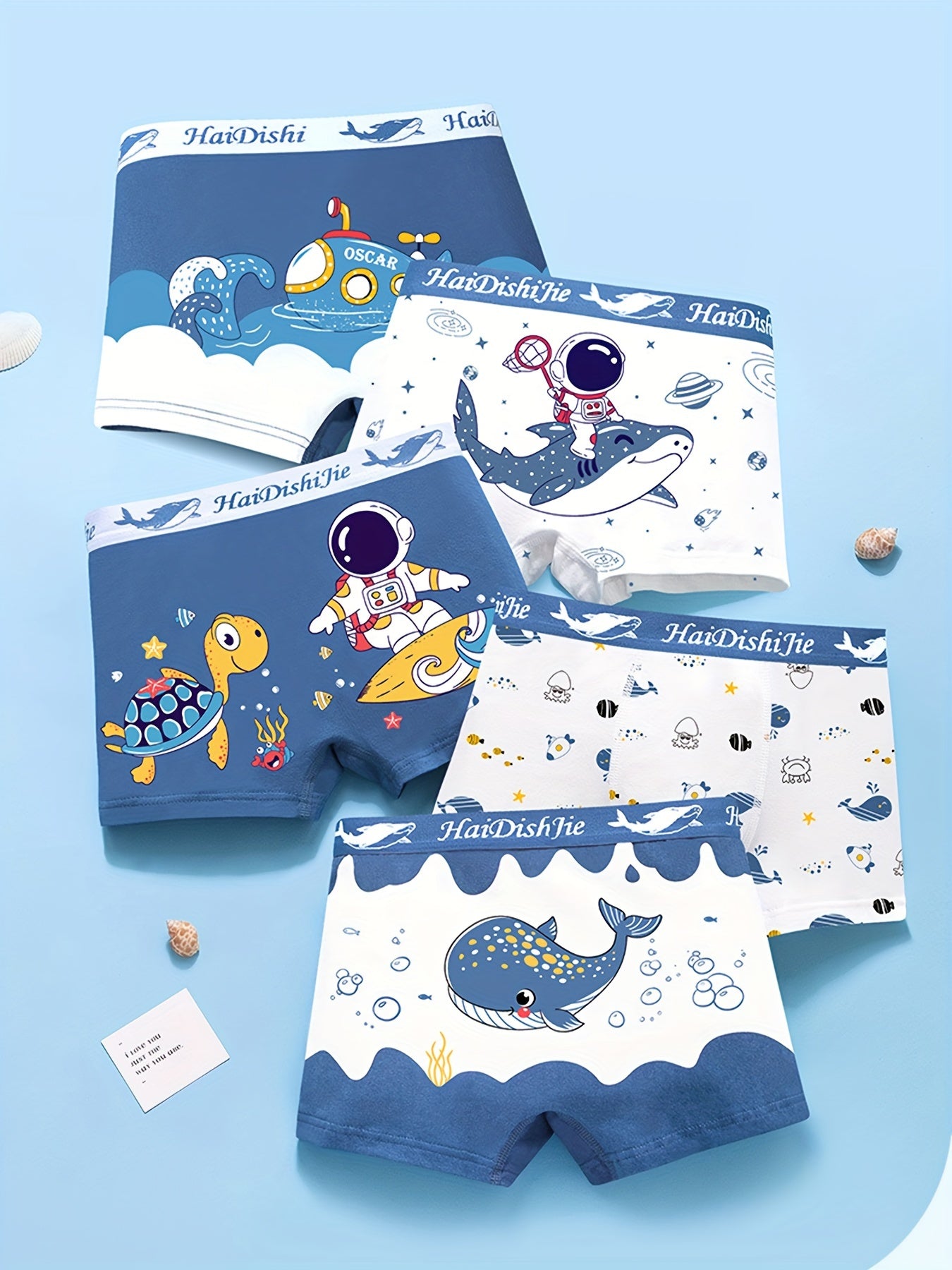 4 dona Erkaklar uchun bokserlar bolalar ichki kiyimlari Astronautlar, Turtle, Sharklar, paxta aralashmasi