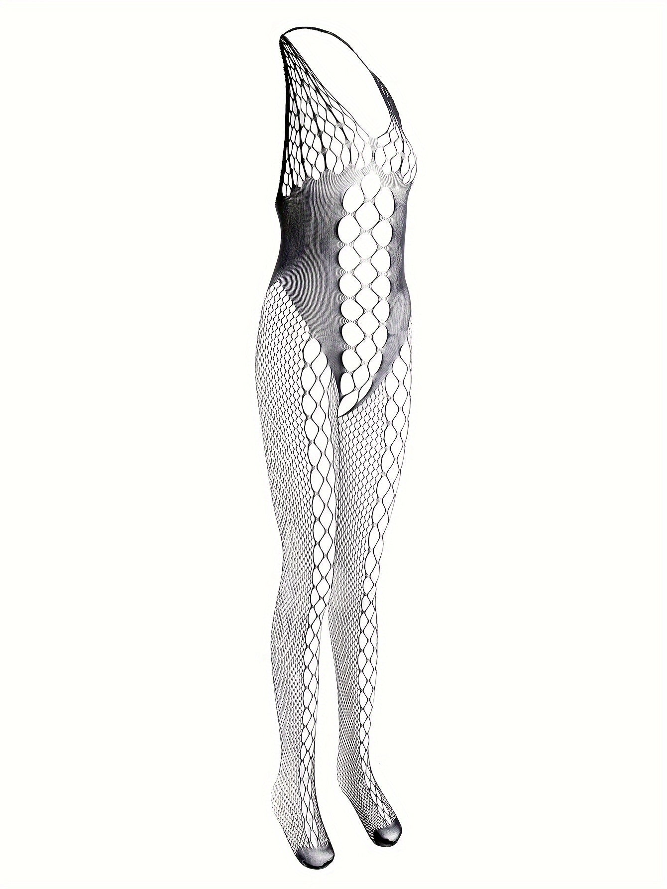 Женское сексуальное белье: Бодистокинг из сетки с халтером и безрукавным дизайном с вырезами.