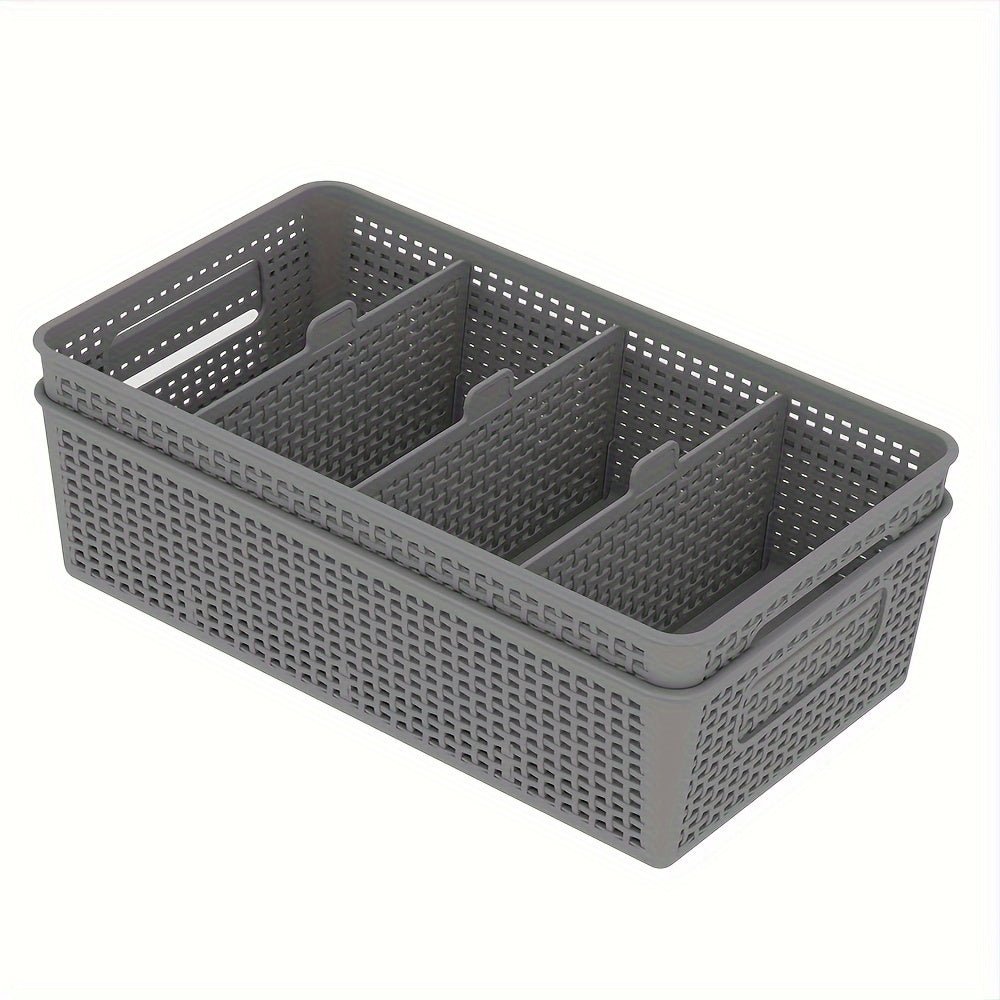 Multi-Purpose Woven Storage Box Set of 5 with Divider for Bathroom and Kitchen