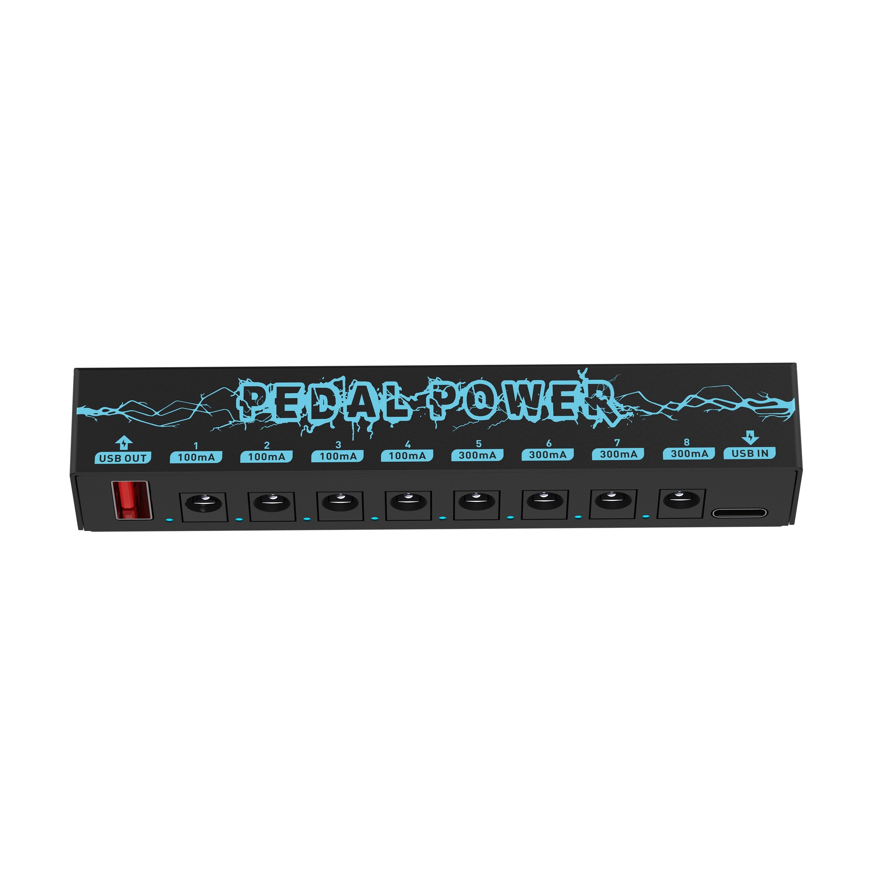 8 ta izolyatsiyalangan 9V kanallari, Type C kirishi, 8 ta DC chiqishi, 1 ta USB chiqishi va qisqa tutashuvdan himoya bilan portativ pedal quvvat manbai.