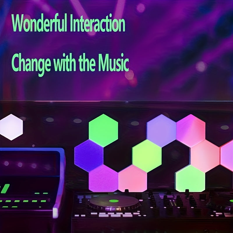 Juego de 10 luces de pared LED hexagonales con control remoto, paneles inteligentes activados por sonido