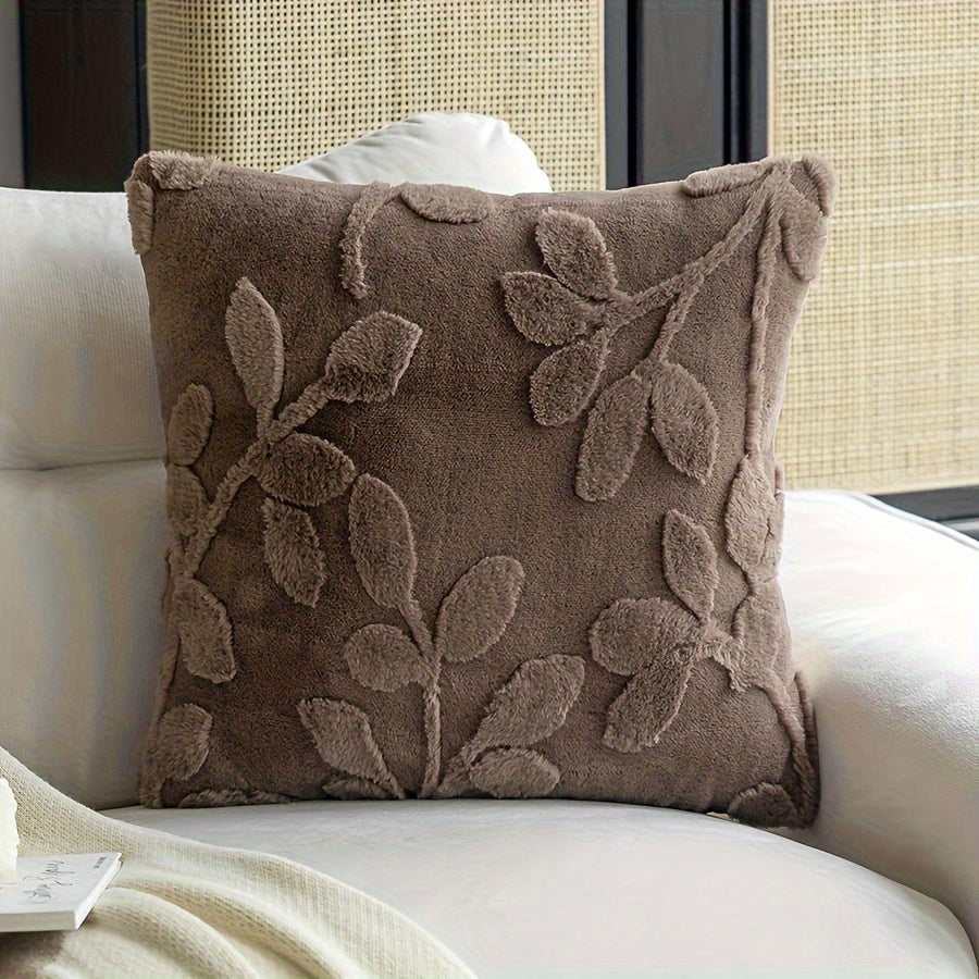 Faux Rabbit Fur Throw Pillow Cover with Branch Pattern Zippered Hand Washable
