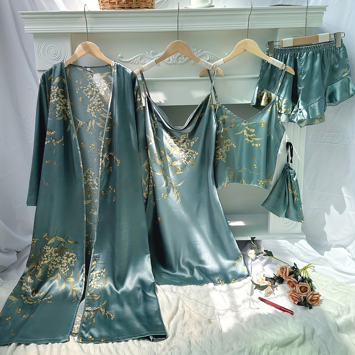 Women’s Printed Pajama Set with Cherry Pattern, Polyester, All-Season