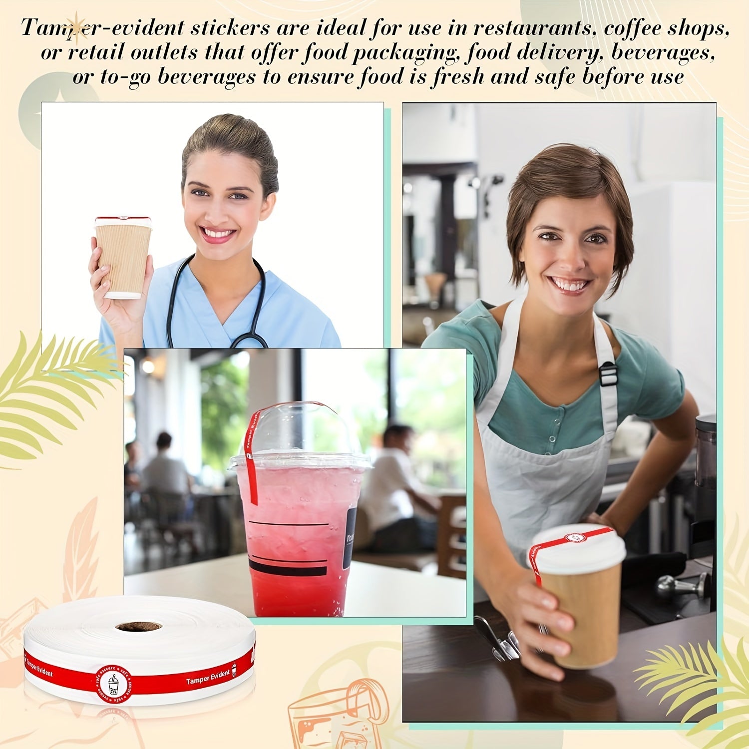 Pack of 100 Food Safety Stickers with Anti-Tampering Technology for Beverages and Baked Goods