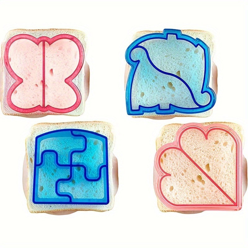 Set of 4 Cartoon Sandwich Cutters and Sealers Food-Grade Plastic Molds for Kids Lunches