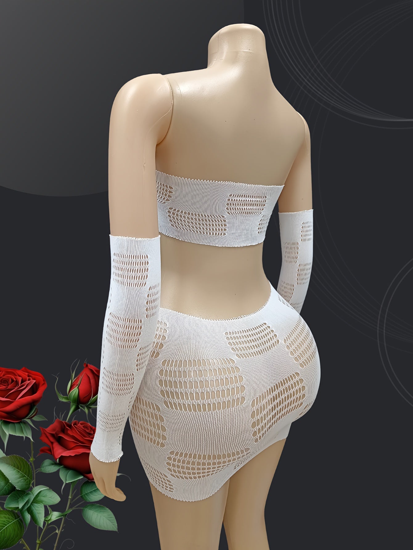 Plus Size Mesh Cutout Skirt Set With Sheer Camisole and Sleeve Cover