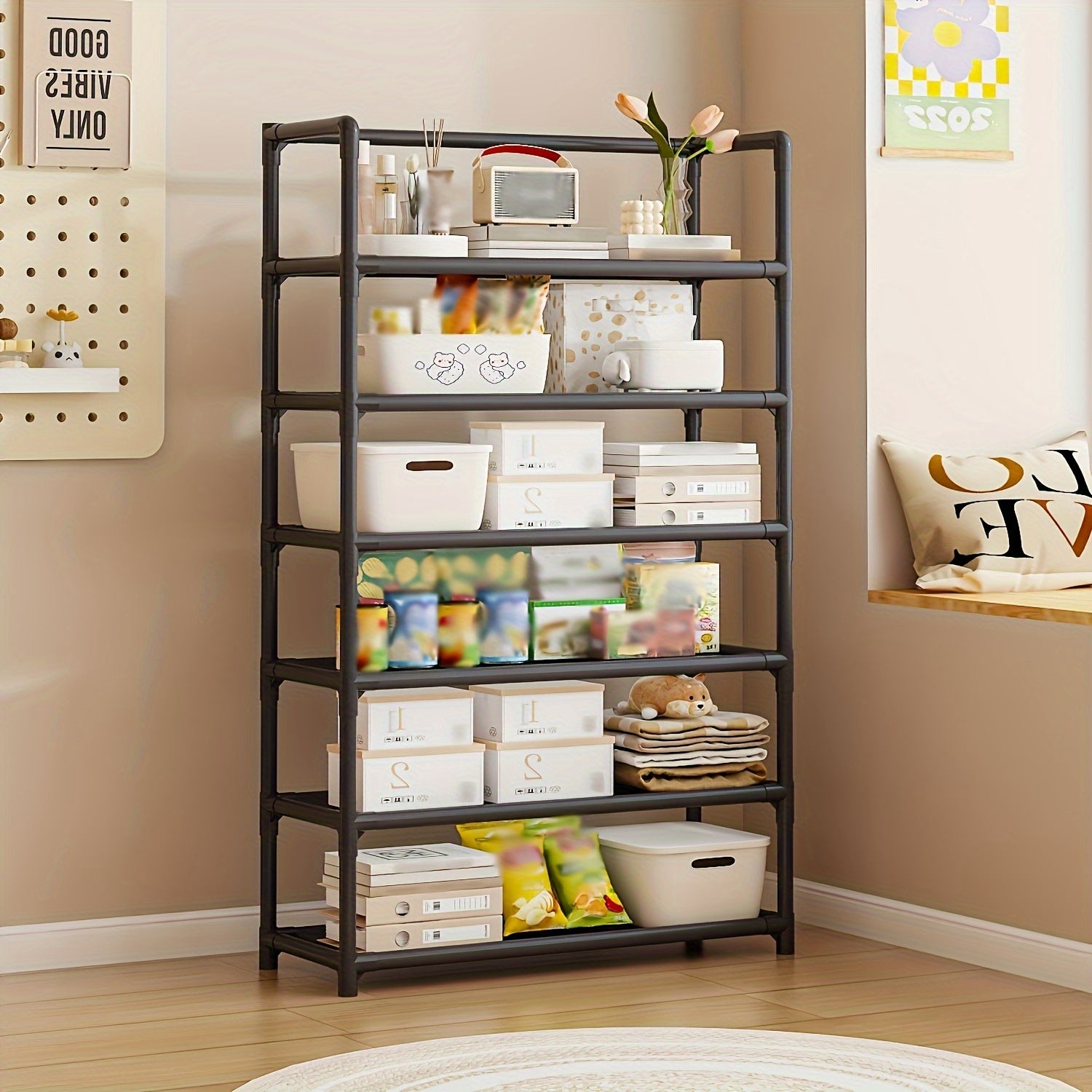Modern 6-Tier Metal Storage Rack with Large Capacity and Paint Finish for Home Office