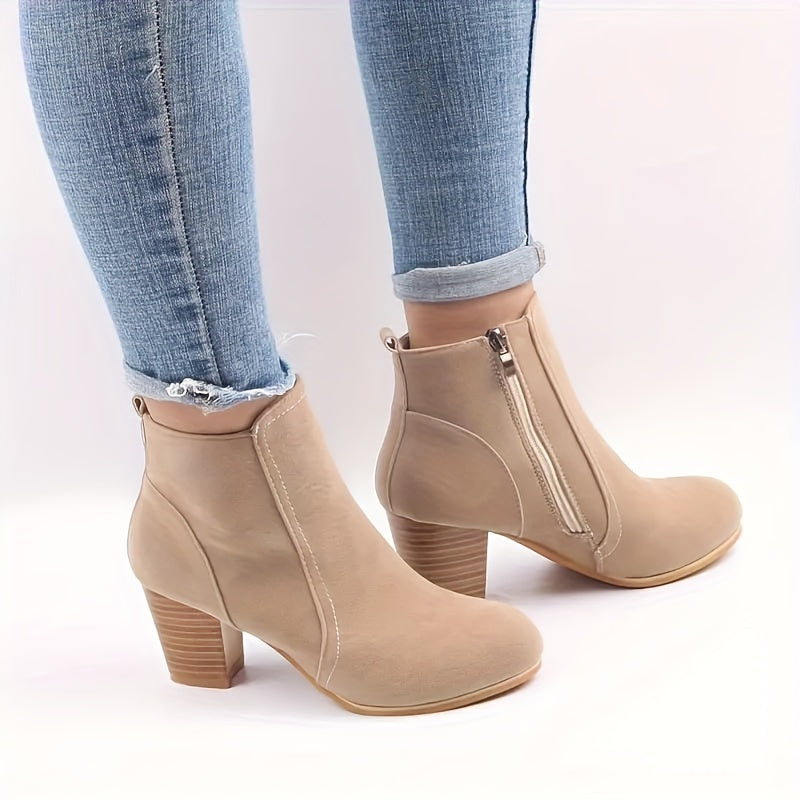 Women's Block Heel Short Boots Casual Side Zipper Ankle Booties