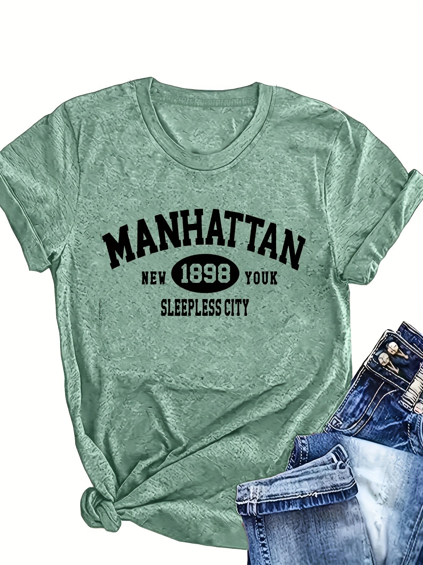 Women's Rayon Blend Casual T-Shirts Set Short Sleeve Letter Print