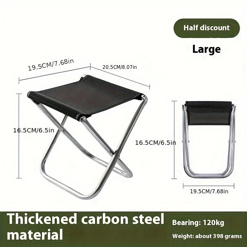 Durable Metal Portable Folding Stool for Camping, Fishing, Travel, Black