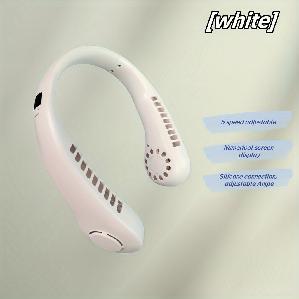 Вентилятор для шеи с висящим дизайном, однородный, 5 скоростей, LED-дисплей, легкий