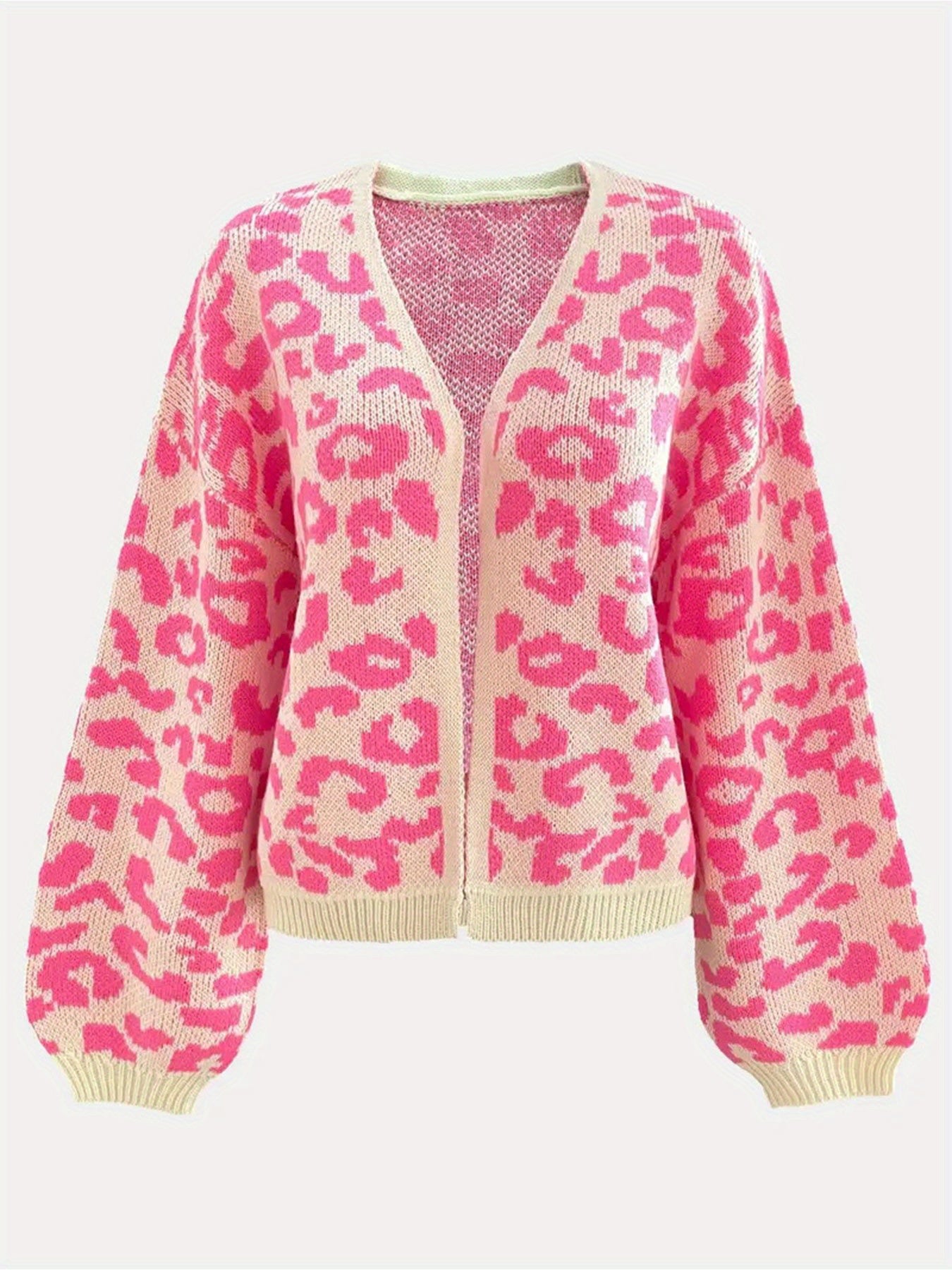 Women's Leopard Print V-Neck Cardigan Long Sleeve Open Front Sweater