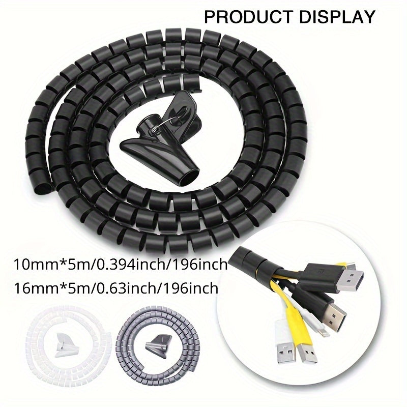 Spiral Cable Organizer 4.98m Flexible Cord Management Tube for Desk Tidy