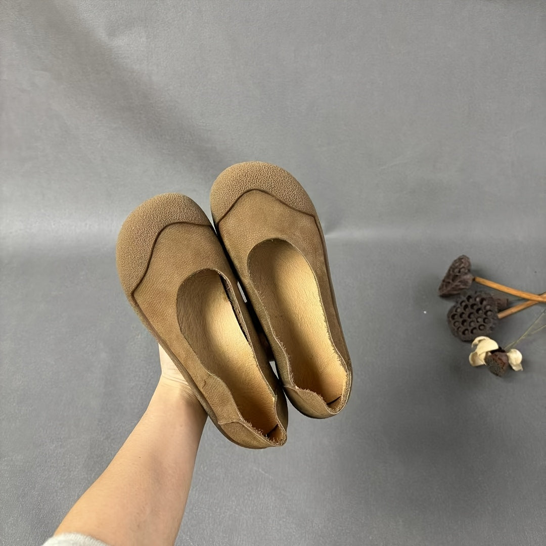 Women's Leather Oxford Shoes Casual Flats Brown Lightweight Comfortable