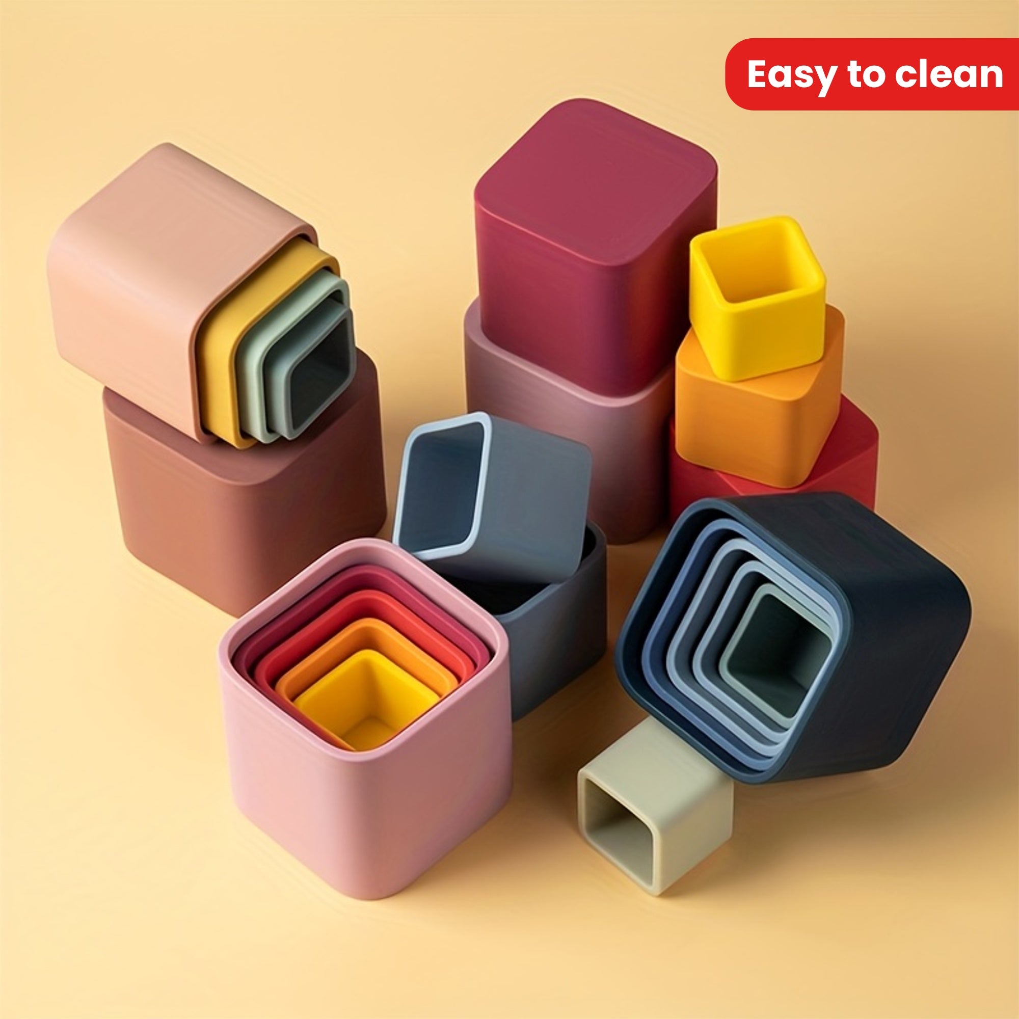 Baby Stacking Toys 5-Piece Silicone Nesting Cups for Early Educational Play BPA Free Safe for Babies 6 Months Plus