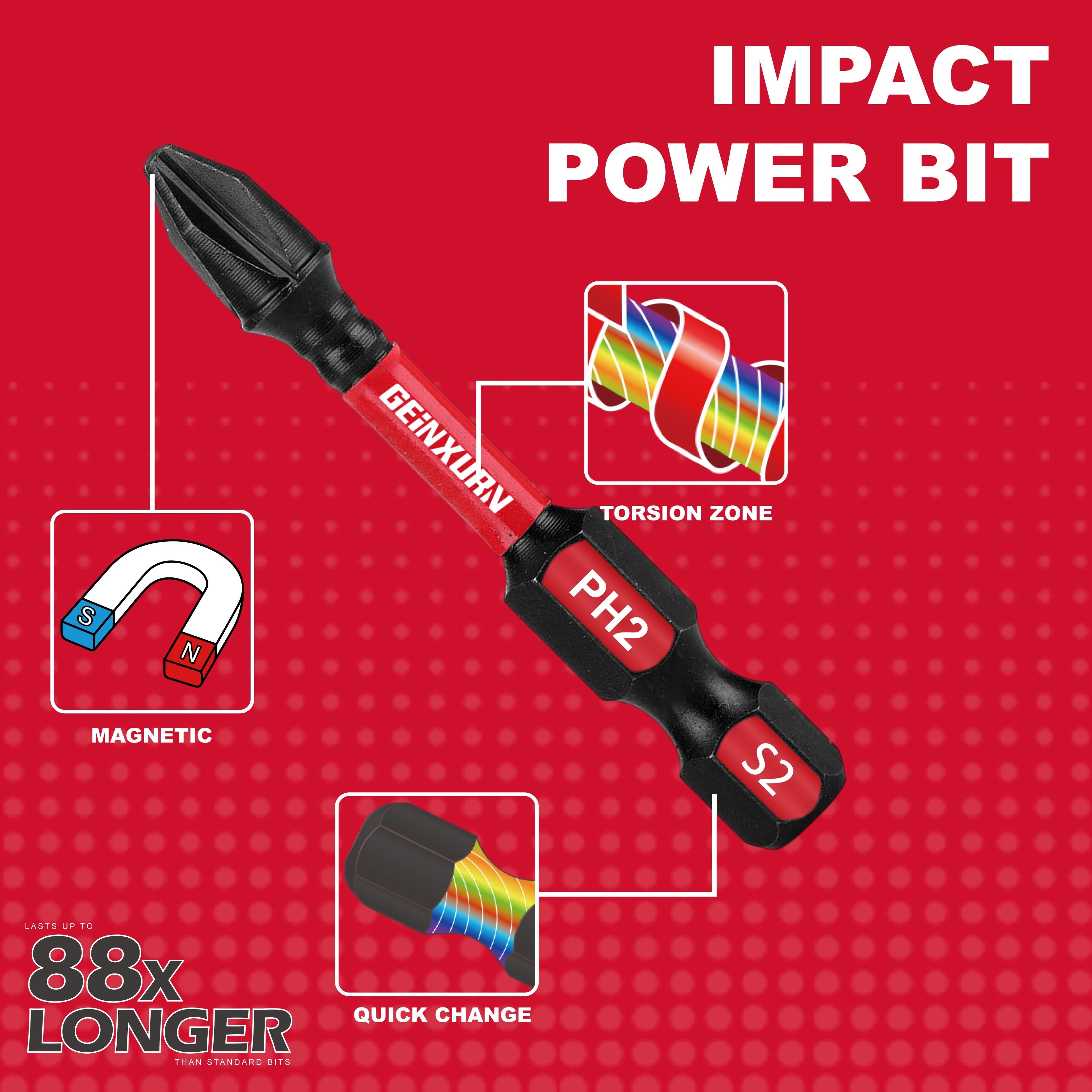 Phillips Impact Tough Screwdriver Power Bit Set PH1 PH2 PH3 S2 Steel Insert Bits