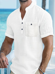 Men's Lightweight Rayon Casual Shirt V-Neck Short Sleeve Breathable Fade-Resistant