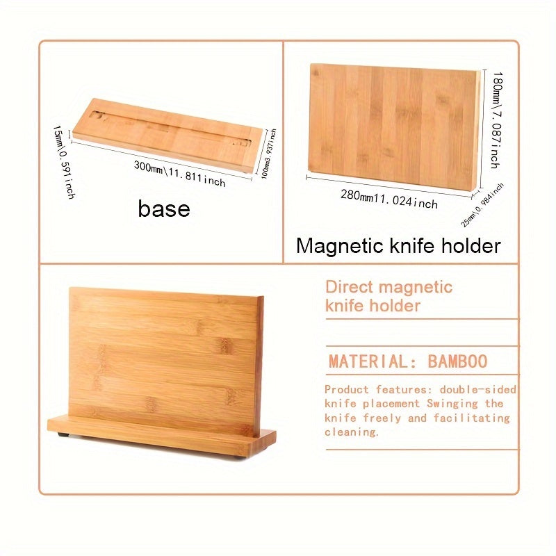 Bamboo Magnetic Knife Holder for Kitchen Wall Storage Durable and Space-Saving