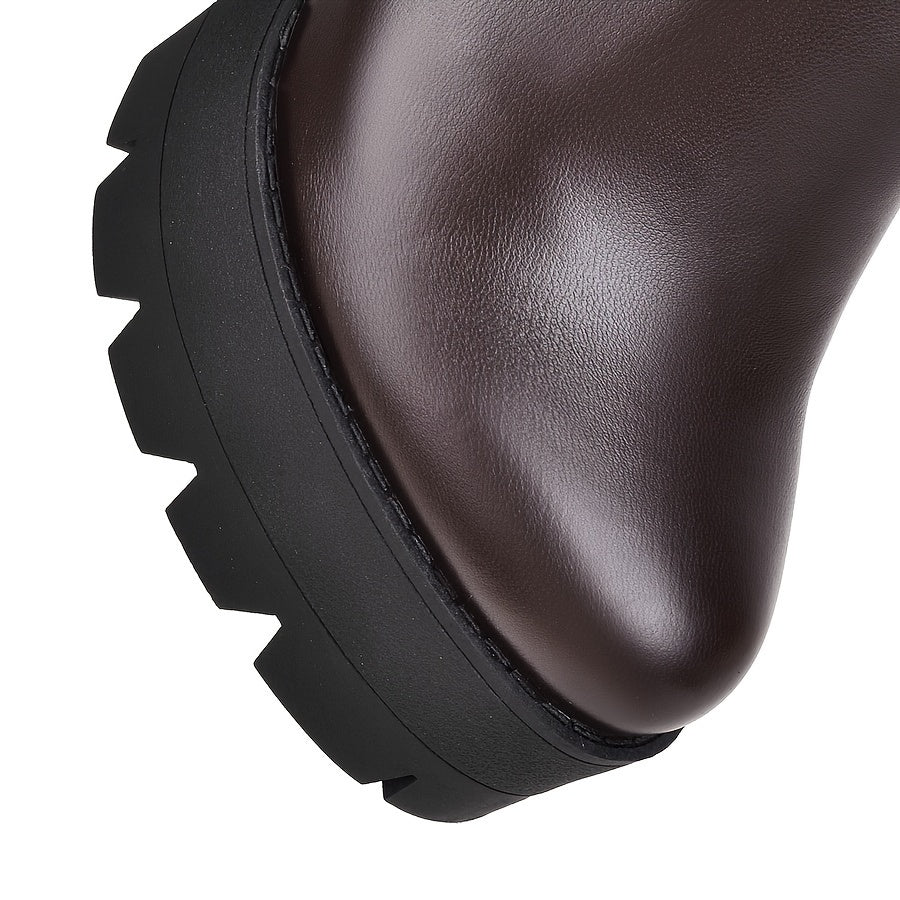 Women’s Faux Leather Over-the-Knee Chunky Platform Boots Black