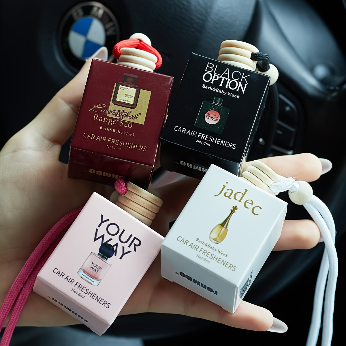 Set of 4 Long-Lasting Car Air Fresheners with Essential Oils and Perfume Champagne Floral Scents Alcohol-Free