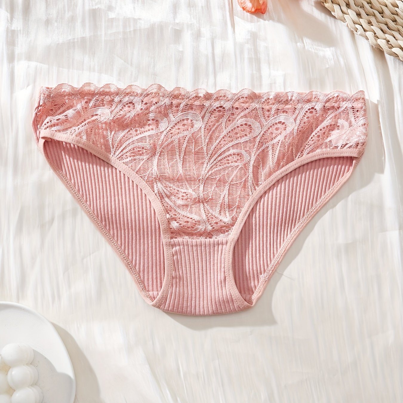 1 Элегантные хлопковые трусики с кружевной отделкой для женщин, дышащее трикотажное нижнее белье, удобное и стильное, взрослое - 1 упаковка