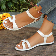 Women's Flat Sandals Open Toe Faux Upper Rubber Sole Summer Shoes