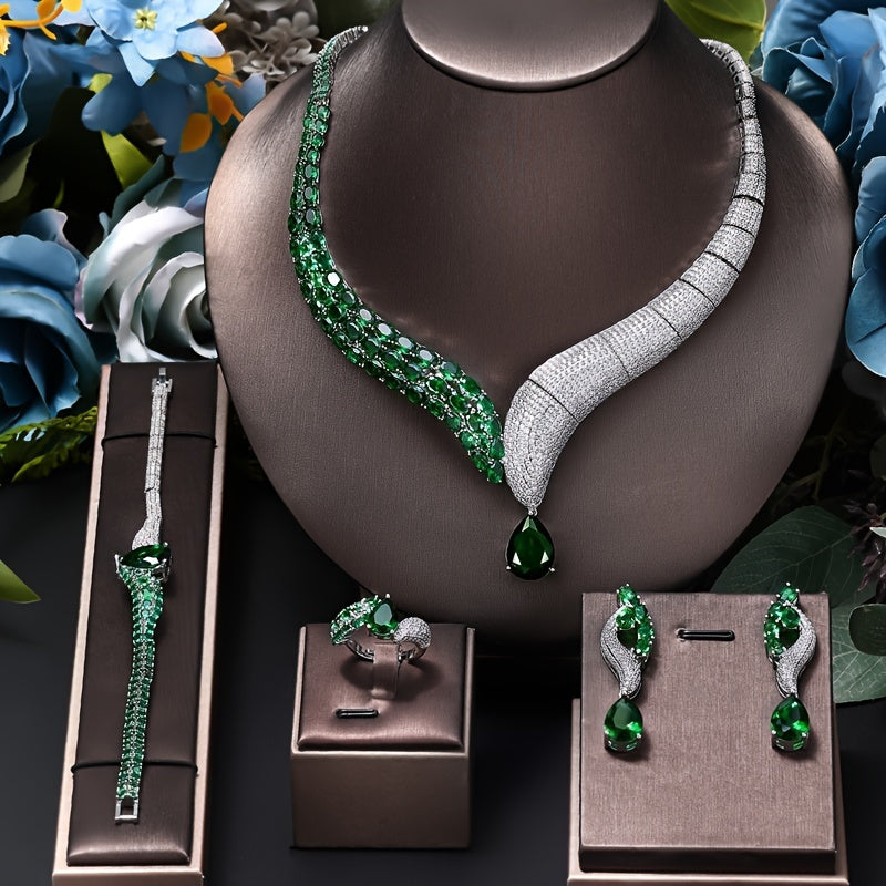 Women's Jewelry Set Necklace Bracelet Ring Earrings Dazzling Zirstones for Weddings and Holidays