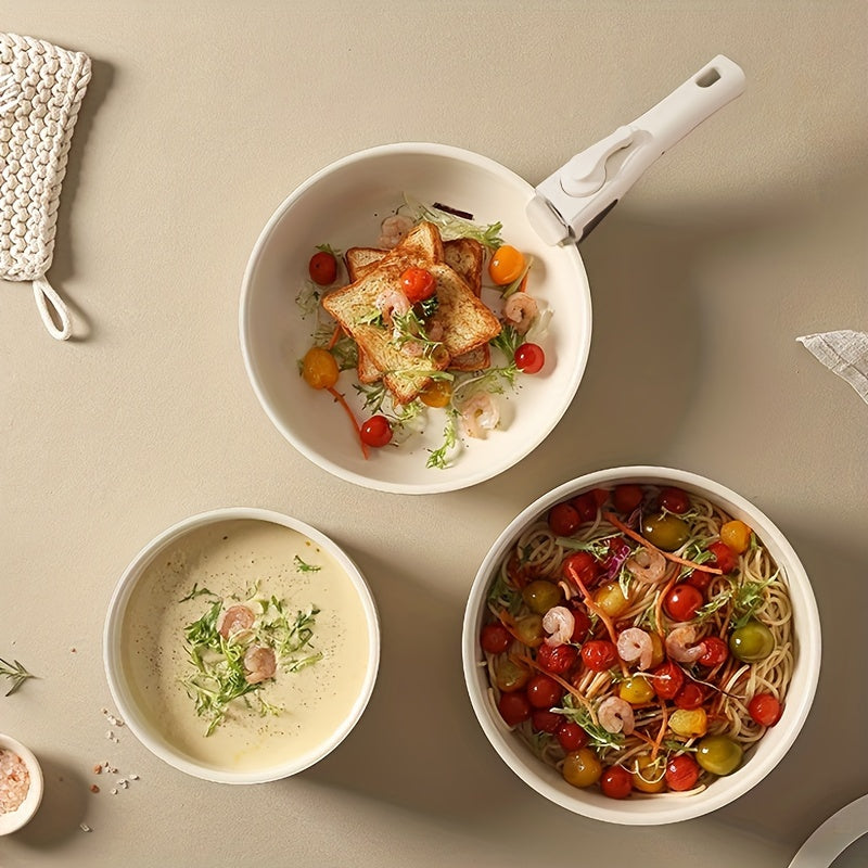 15 ta alyuminiy idish-to'plam, ajratiladigan tutqichlar bilan, uy oshxonasi uchun ideal; Qovurish panasi, sosli panasi va qovurish panasi kiradi.