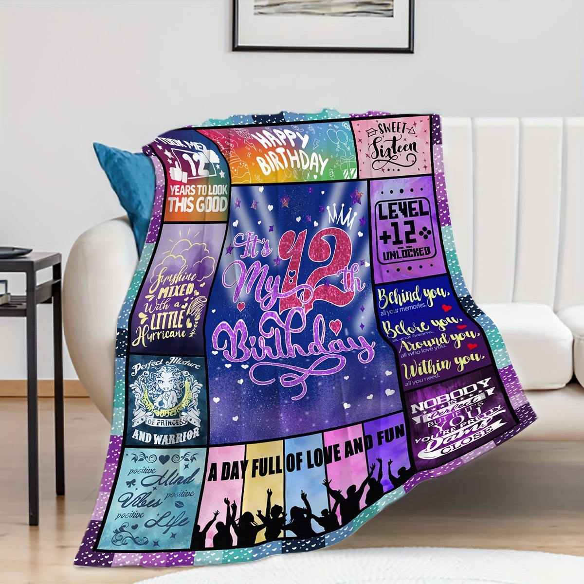 Kids Girl Birthday Blanket Soft Polyester Throw with Fun Messages and Patterns