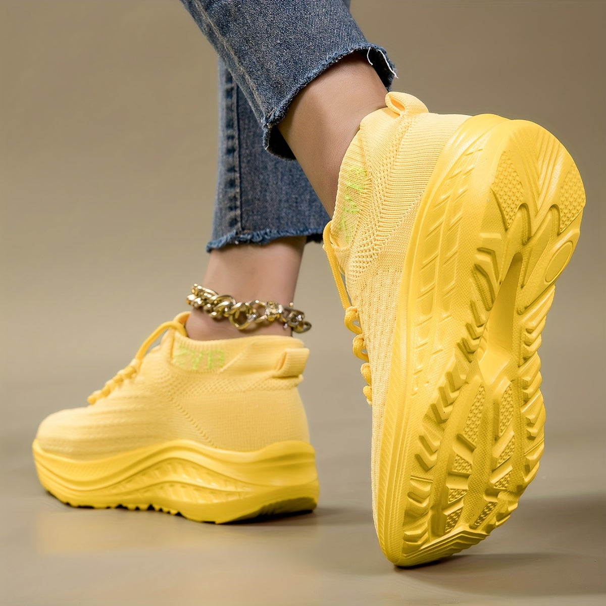 Women's Knitted Platform Sneakers Breathable Casual Low-Top Wedge Shoes