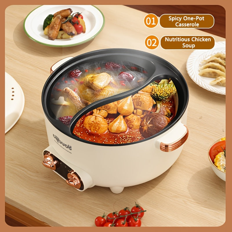 Yevropa rozetkali elektr hotpoti, yopishmaydigan elektr wok, ikki bo'limli, mustaqil harorat nazorati, bug'lash, qaynash va uyda pishirish uchun ideal. Stainless steel material.