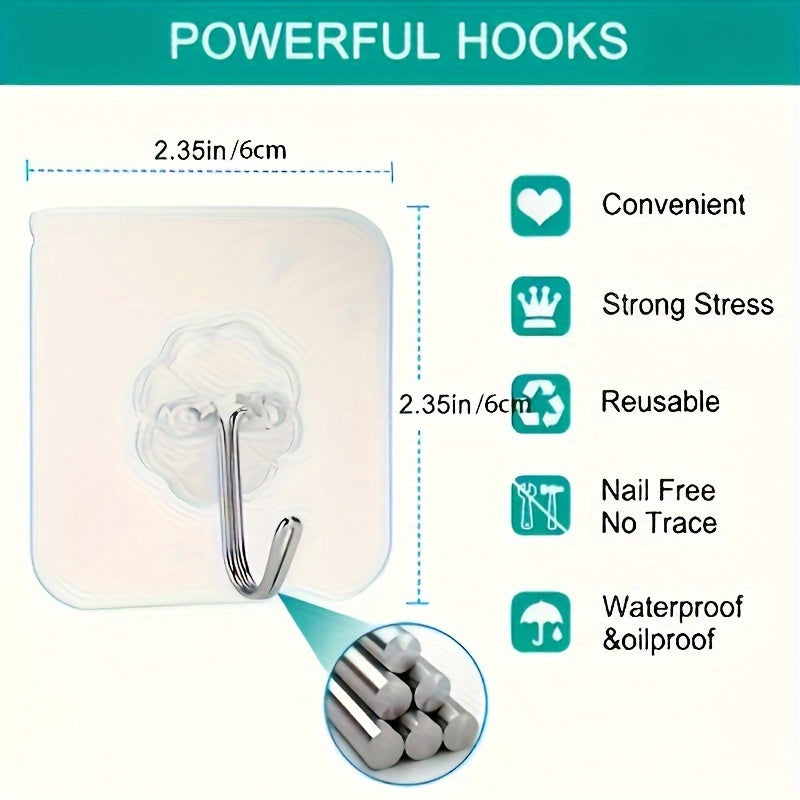 Set of 10/20/30 Traceless Plastic Wall Hooks for Keys Hats Towels Bathroom Kitchen