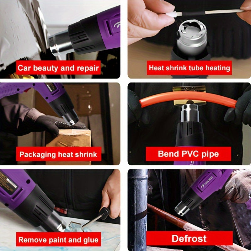 1200W Dual-Temperature Heat Gun with Nozzles for Shrinking PVC and Paint Stripping