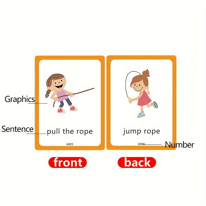 English Language Learning Flash Cards for Children Ages 4-12 50 Pack Educational Vocabulary Phrases