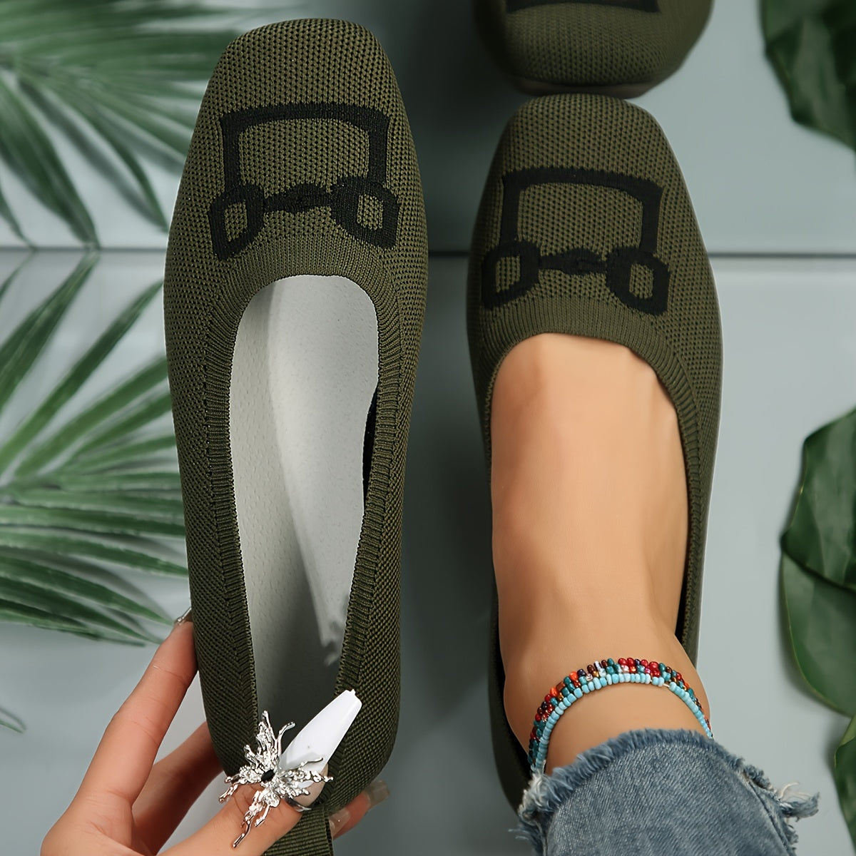 Women's Knitted Flat Shoes Breathable Slip-On Ballet Flats