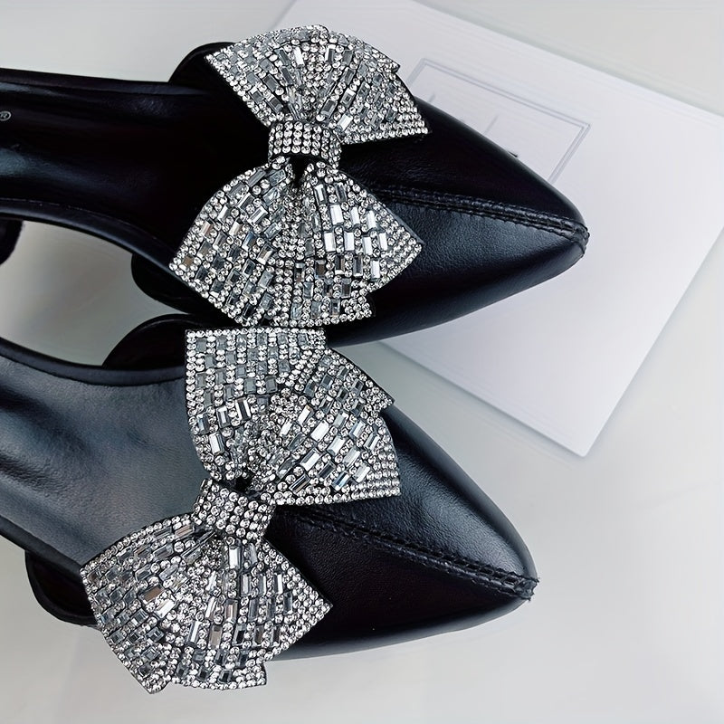 2pcs Black Polyester Bowknot Shoe Charms Removable Butterfly Knot Decorations