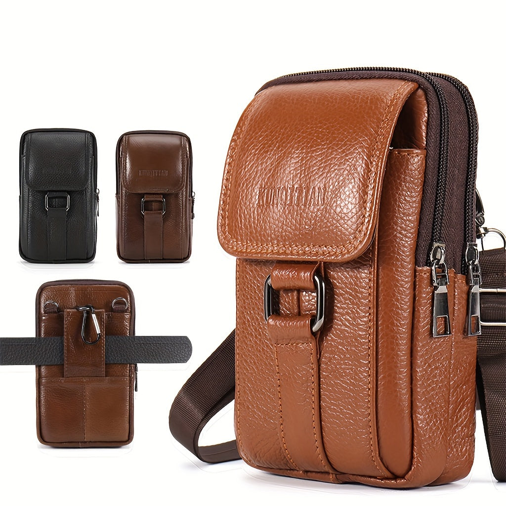 Men's Waist Bag Leather Fanny Pack for Walking Cycling Gym Workouts