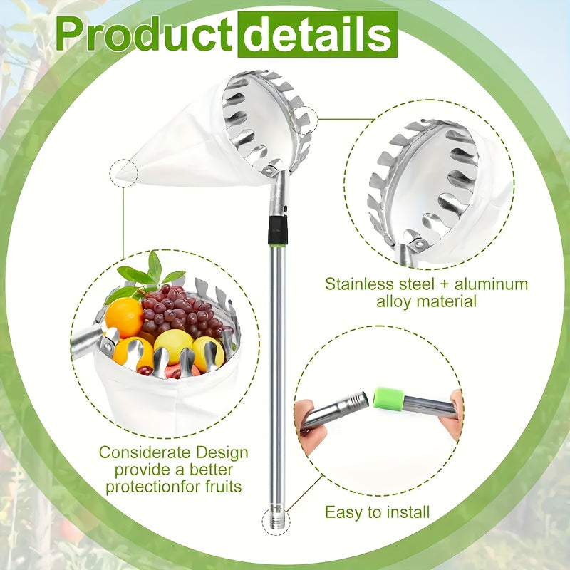 Stainless Steel Fruit Picking Tool for Apples Oranges Pears Safety Features Durable Garden Harvesting Device