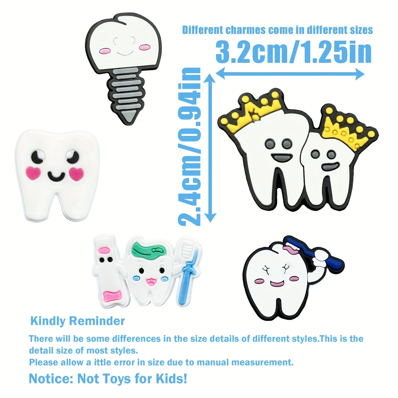 9pcs Cartoon Teeth Pins PVC Dental Design Hair Accessories Craft Items