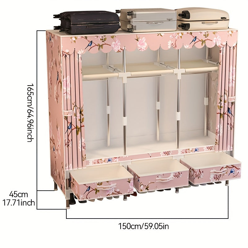 Минималистичный стальной шкаф с 6 полками, 3 ящиками и вешалкой