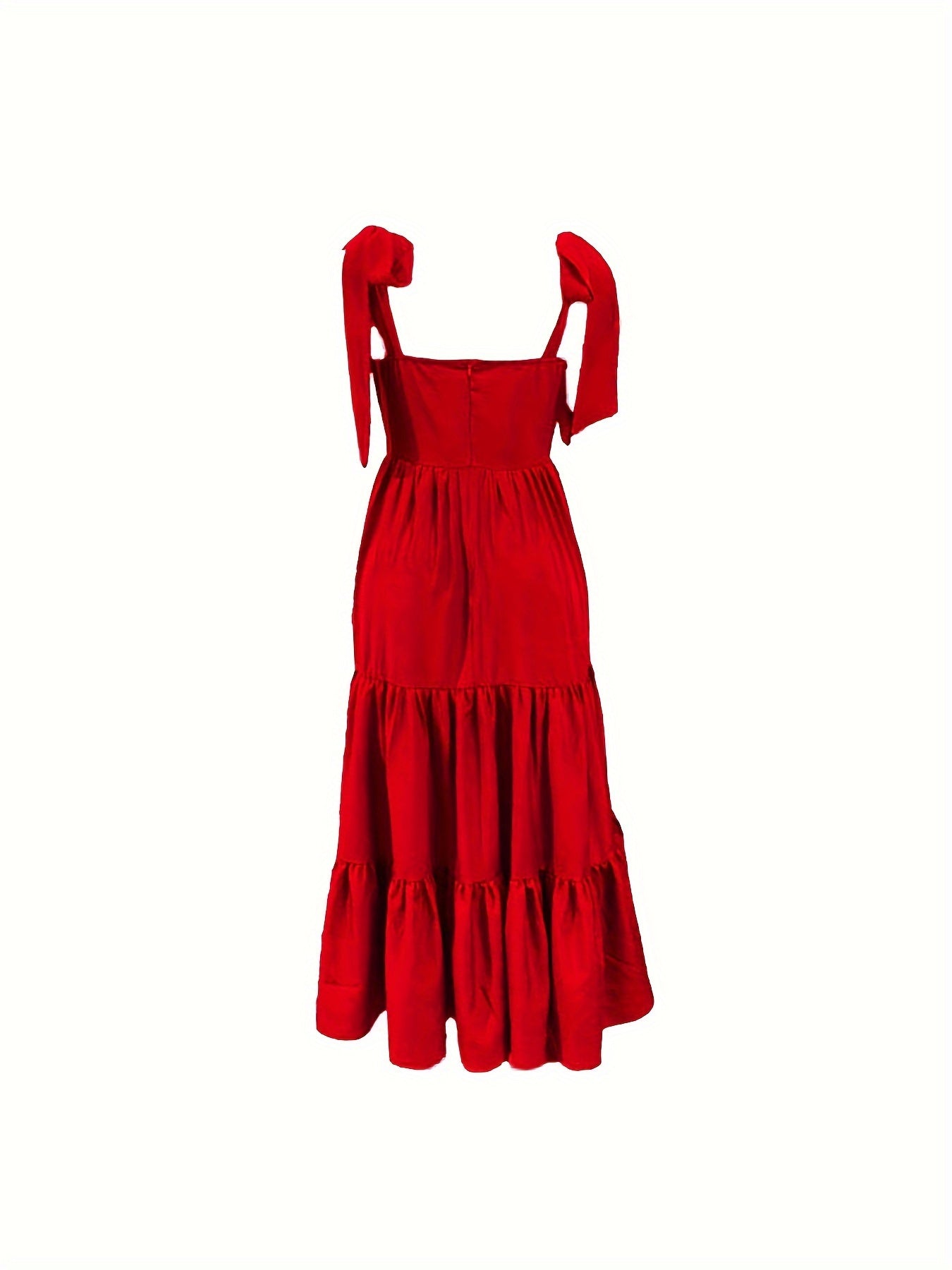 Women's Summer Maxi Dress with Bow Tie Straps Cinched Waist Solid Color Machine Washable