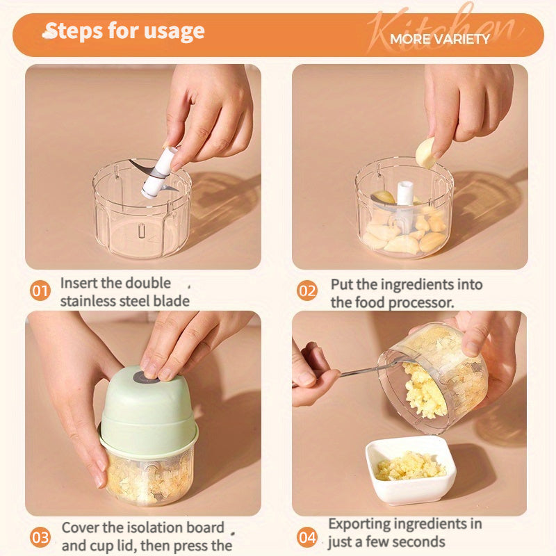 Mini Electric Food Chopper with Meat Grinder Portable USB Rechargeable 4000mAh Battery Vegetable Mince Garlic Dicing Fruit Puree Maker